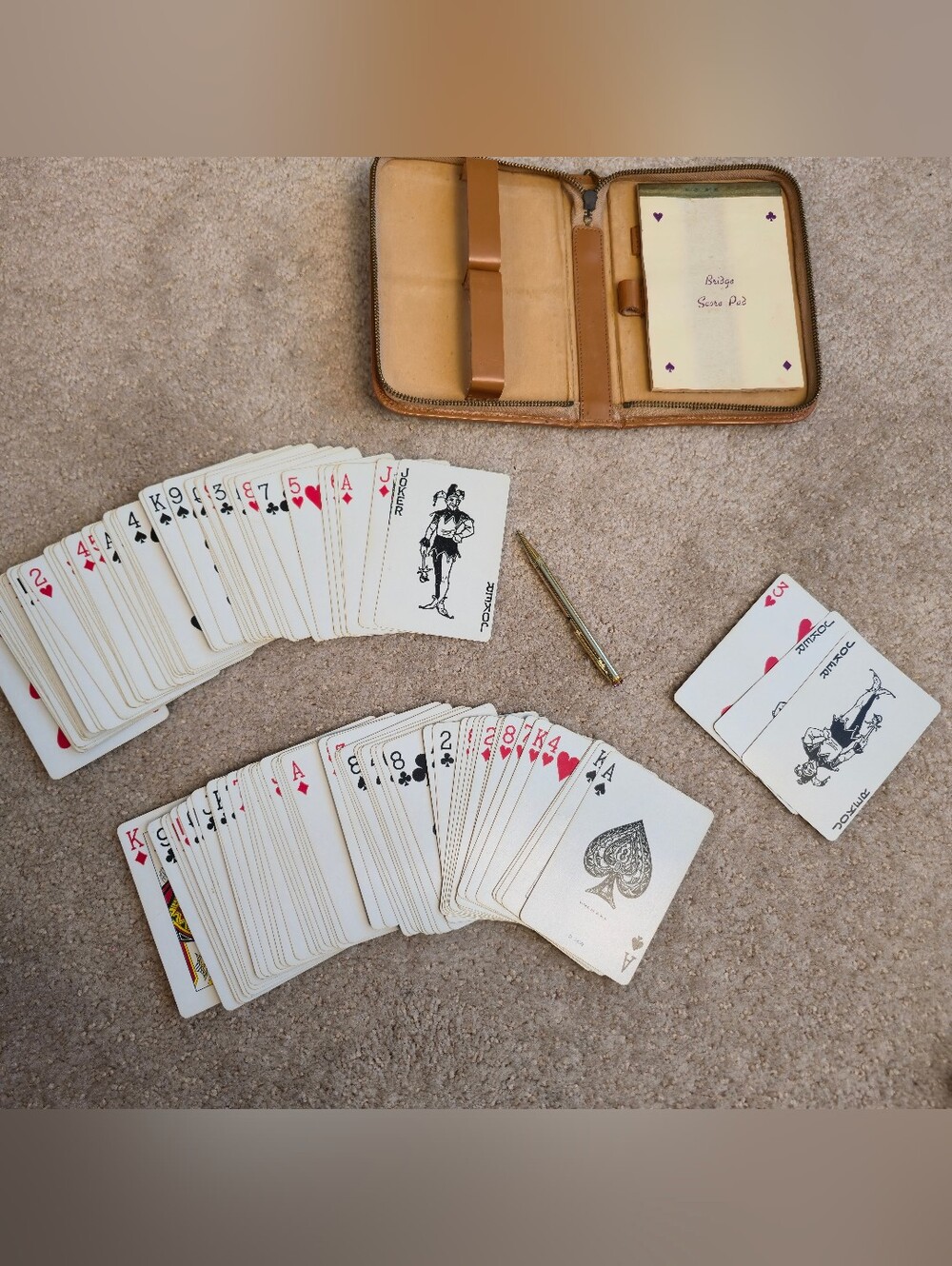 USPCC Cascade Romme Bridge Playing Cards Set 2 Decks Maroon Zip Case Vintage